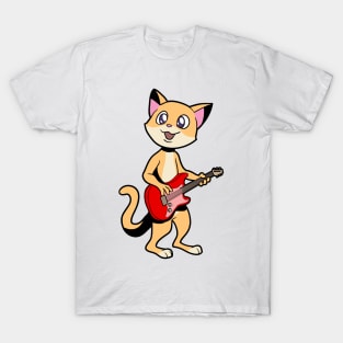 Comic cat playing electric guitar T-Shirt